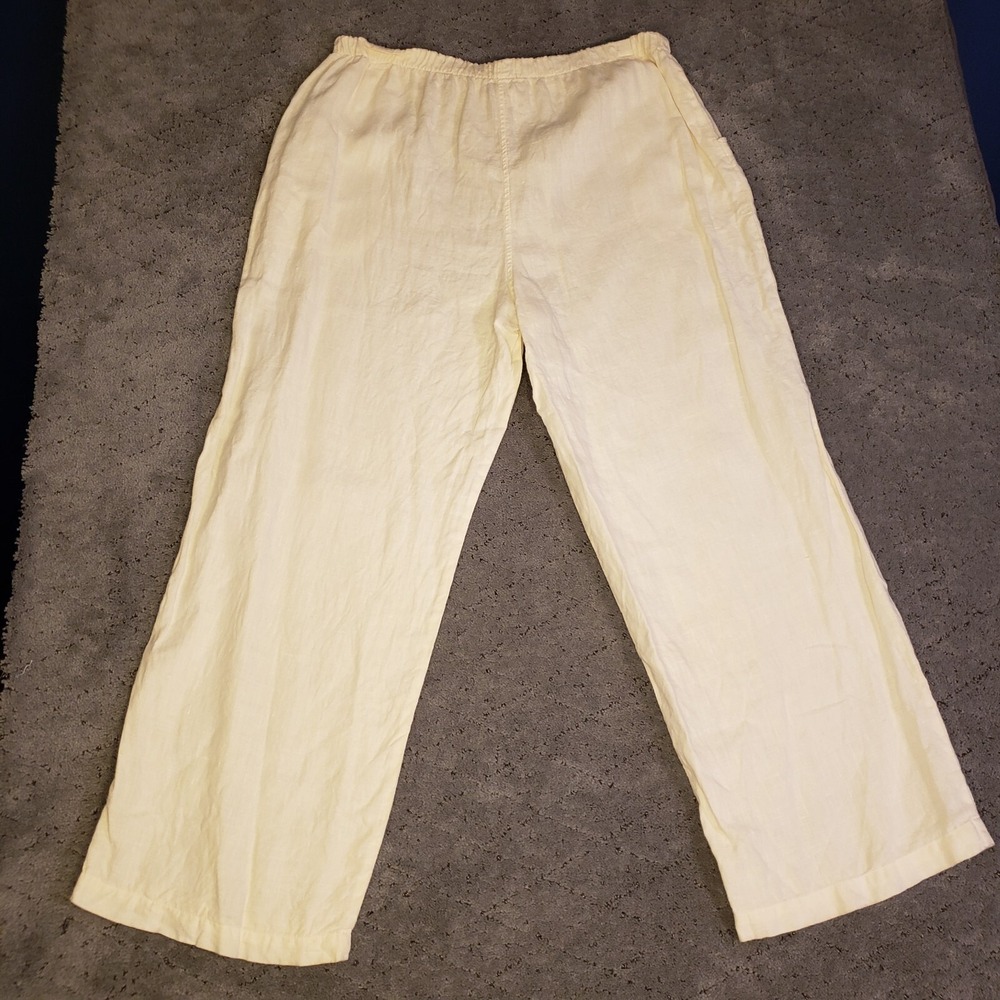 Mosaic USA Pants Womens XL Beige Linen Wide Leg Pull On Beach Slouchy Lagenlook